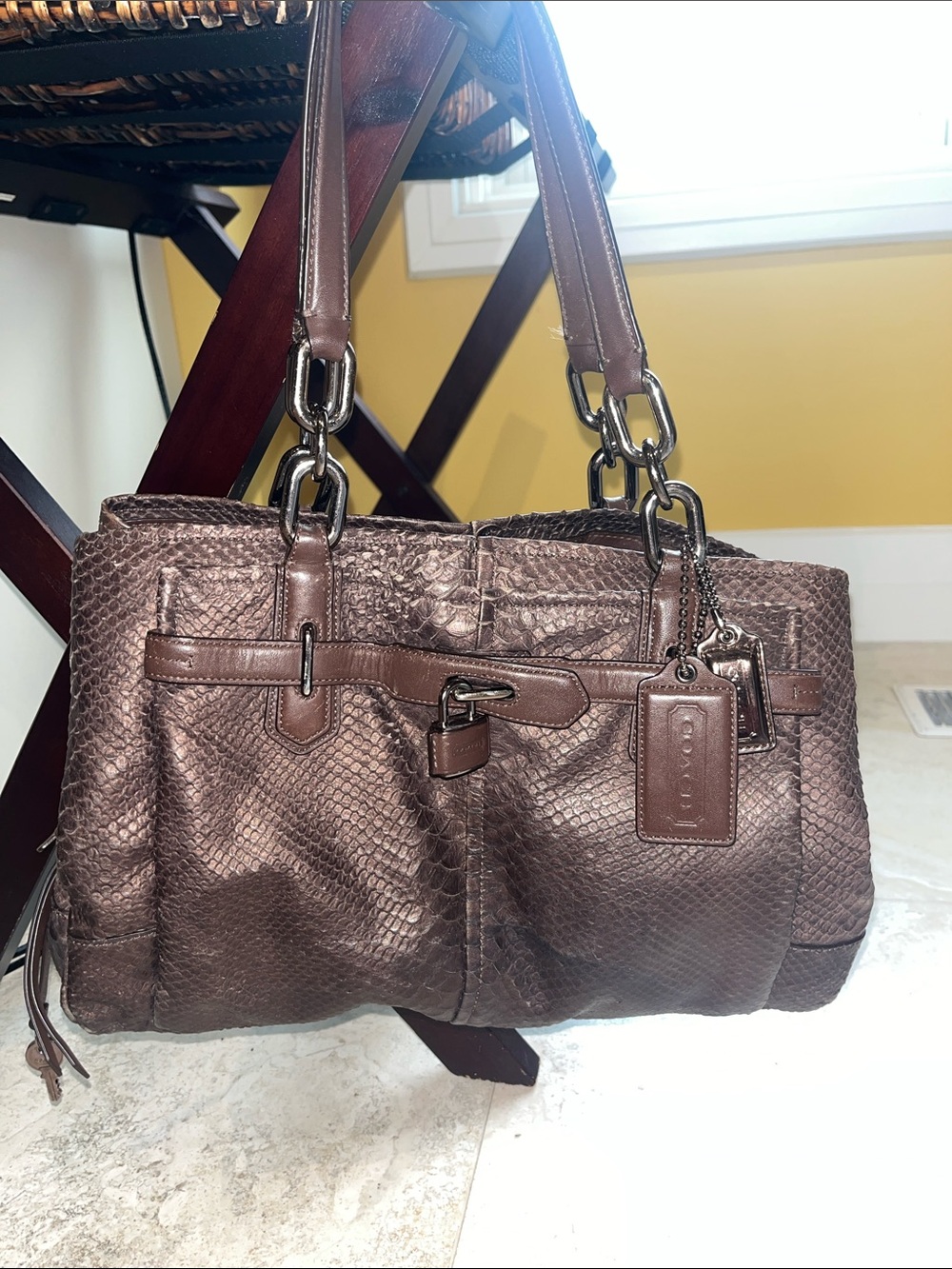 VTG Coach Chelsea Jayden Dark Brown Python Embossed Leather Satchel Purse